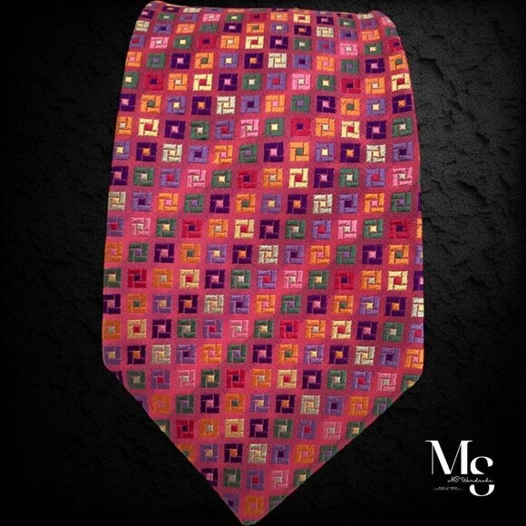 DUCHAMP LONDON XL Pink Geometric Silk Tie Hand Made England W: 3.75" EX COND - Picture 5 of 6